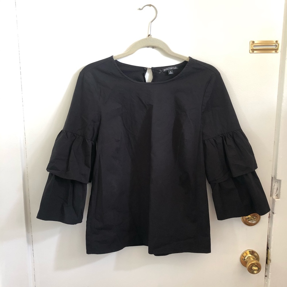 J Crew Mercantile Black Tiered Short Sleeve Top